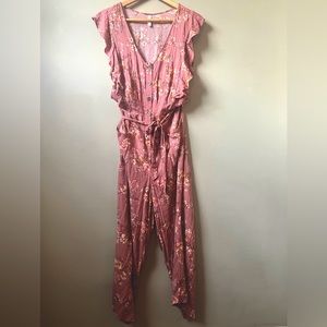 Pink Floral Jumpsuit w Ruffles & Pockets-Size Small✌️Lowkey Barbie Date Night💖